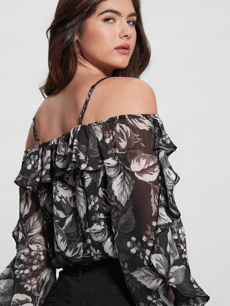 Guess Eco Iggy Floral Ruffle Top - Coachwood Estate Print Bl