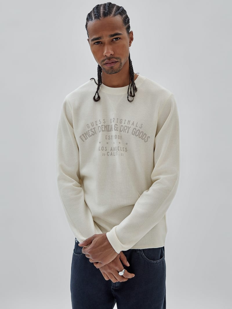 Guess GUESS Originals Printed Waffle Long-Sleeve Tee - Washed Out Black Guess GUESS Originals Printed Waffle Long-Sleeve Tee - Washed Out Black