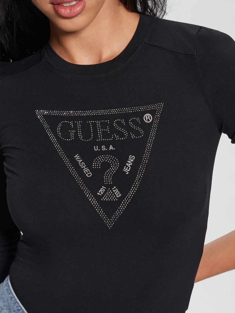 Guess Eco Rhinestone Triangle Long-Sleeve Bodysuit - Black Guess Eco Rhinestone Triangle Long-Sleeve Bodysuit - Black