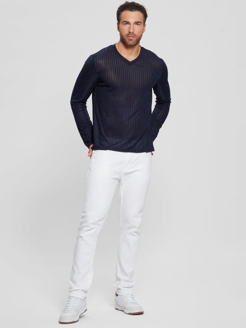 Guess Warehouse V-Neck Knit Tee - Bleu &eacute;L&eacute;Gant