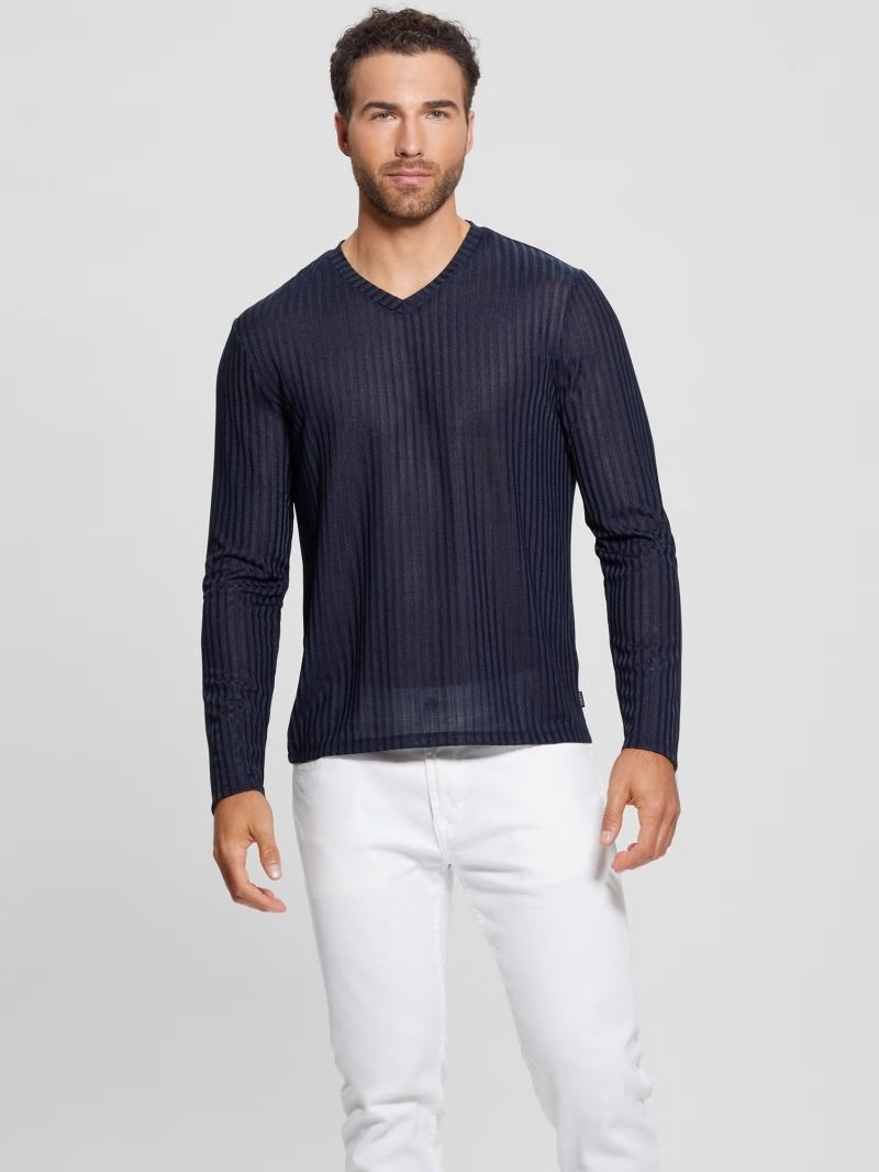 Guess Warehouse V-Neck Knit Tee - Bleu &eacute;L&eacute;Gant