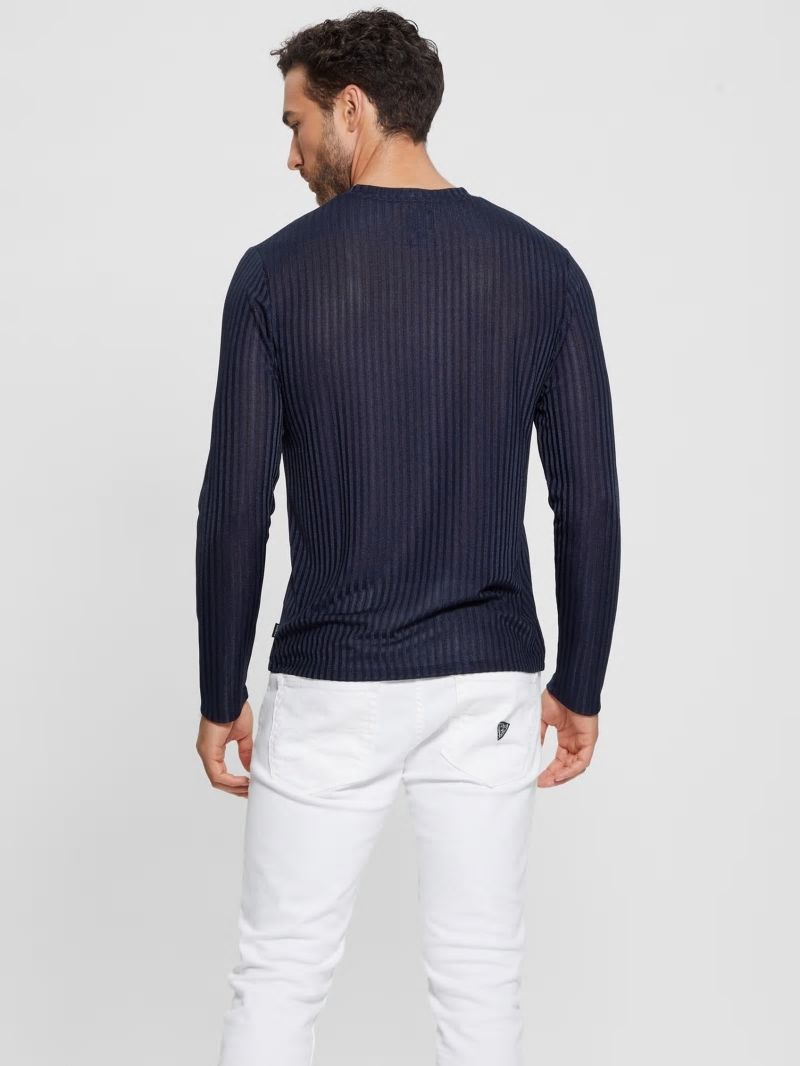 Guess Warehouse V-Neck Knit Tee - Bleu &eacute;L&eacute;Gant
