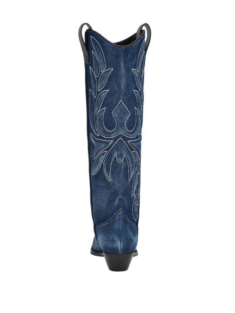 Guess Ginnifer Knee High Denim Cowboy Boots - Denim Tie Dye Guess Ginnifer Knee High Denim Cowboy Boots - Denim Tie Dye