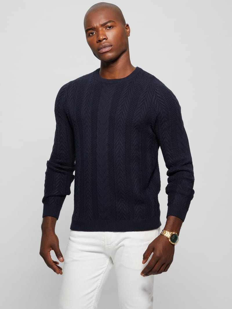 Guess Eco Ethan Cable Knit Sweater - Bleu éLéGant Guess Eco Ethan Cable Knit Sweater - Bleu éLéGant