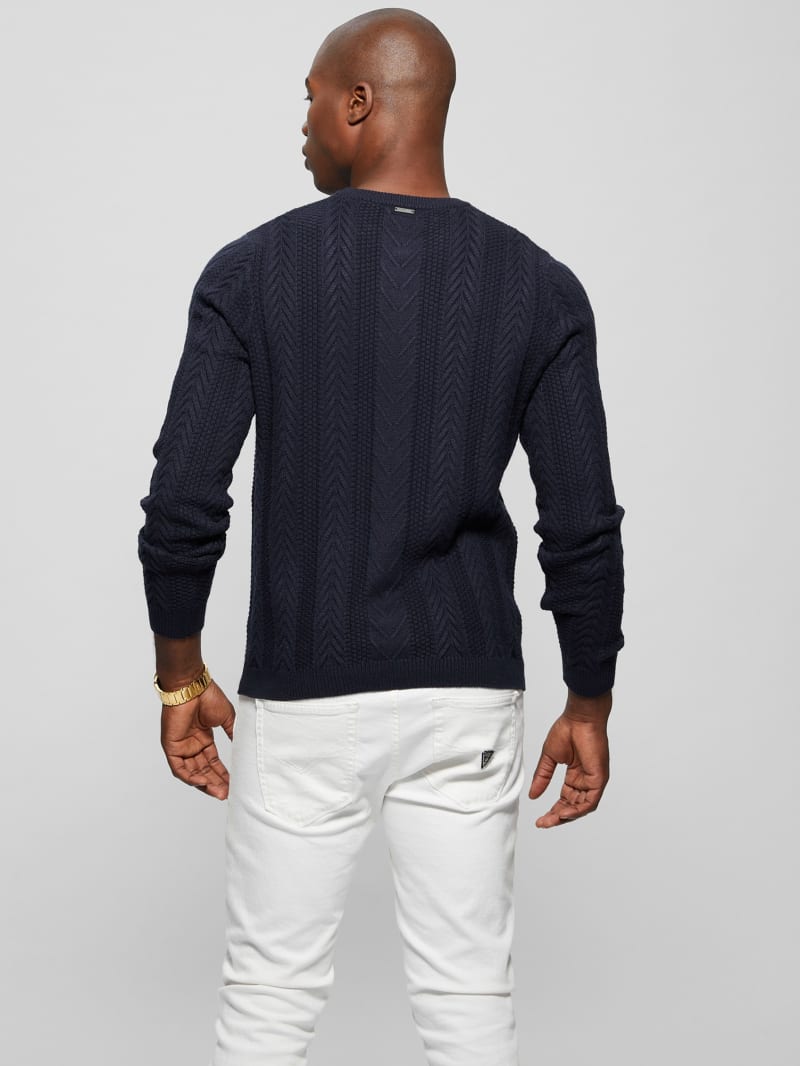Guess Eco Ethan Cable Knit Sweater - Bleu éLéGant Guess Eco Ethan Cable Knit Sweater - Bleu éLéGant