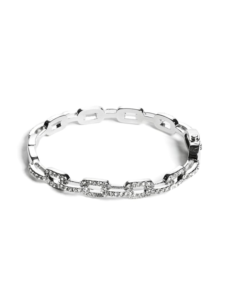 Guess Rhinestone Chain-Link Bangle Bracelet - Silver Guess Rhinestone Chain-Link Bangle Bracelet - Silver