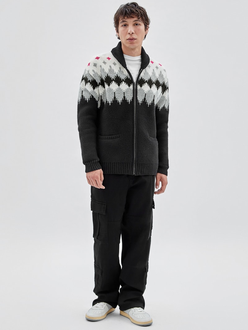 Guess GUESS Originals Knit Zip-Up Sweater - Jet Black Multi Guess GUESS Originals Knit Zip-Up Sweater - Jet Black Multi