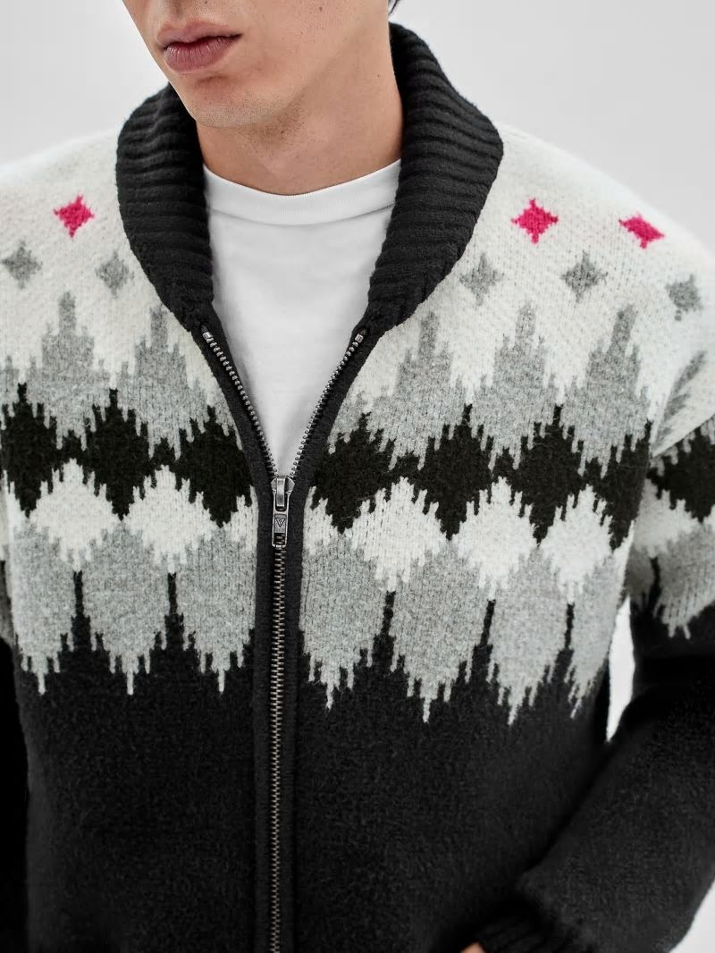 Guess GUESS Originals Knit Zip-Up Sweater - Jet Black Multi Guess GUESS Originals Knit Zip-Up Sweater - Jet Black Multi