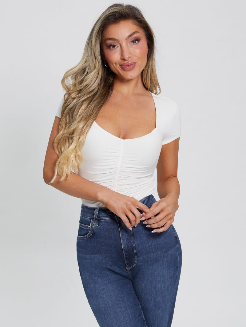Guess Eco Rayla Ruched Top - Cream White Guess Eco Rayla Ruched Top - Cream White