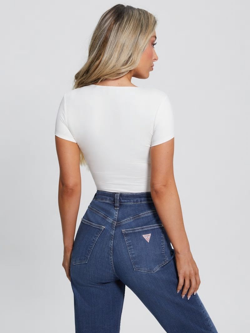 Guess Eco Rayla Ruched Top - Cream White Guess Eco Rayla Ruched Top - Cream White