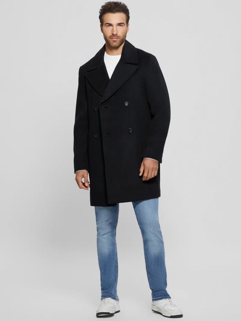 Guess Bel Air Melton Wool-Blend Peacoat - Black Guess Bel Air Melton Wool-Blend Peacoat - Black
