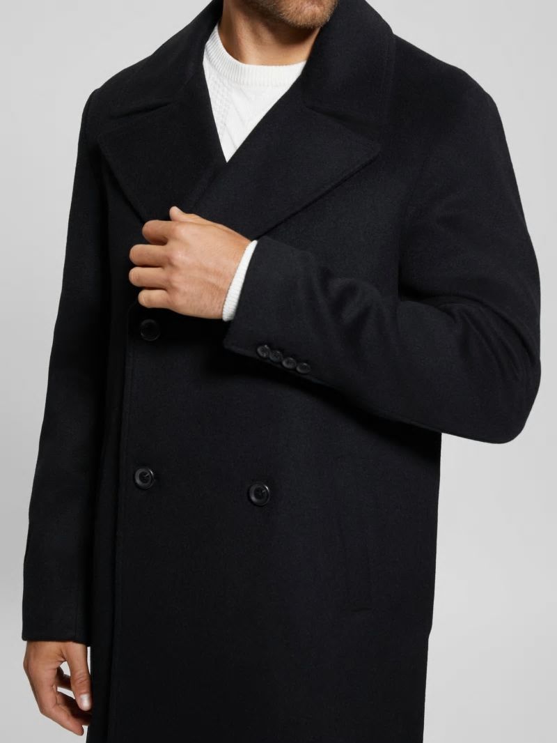 Guess Bel Air Melton Wool-Blend Peacoat - Black Guess Bel Air Melton Wool-Blend Peacoat - Black