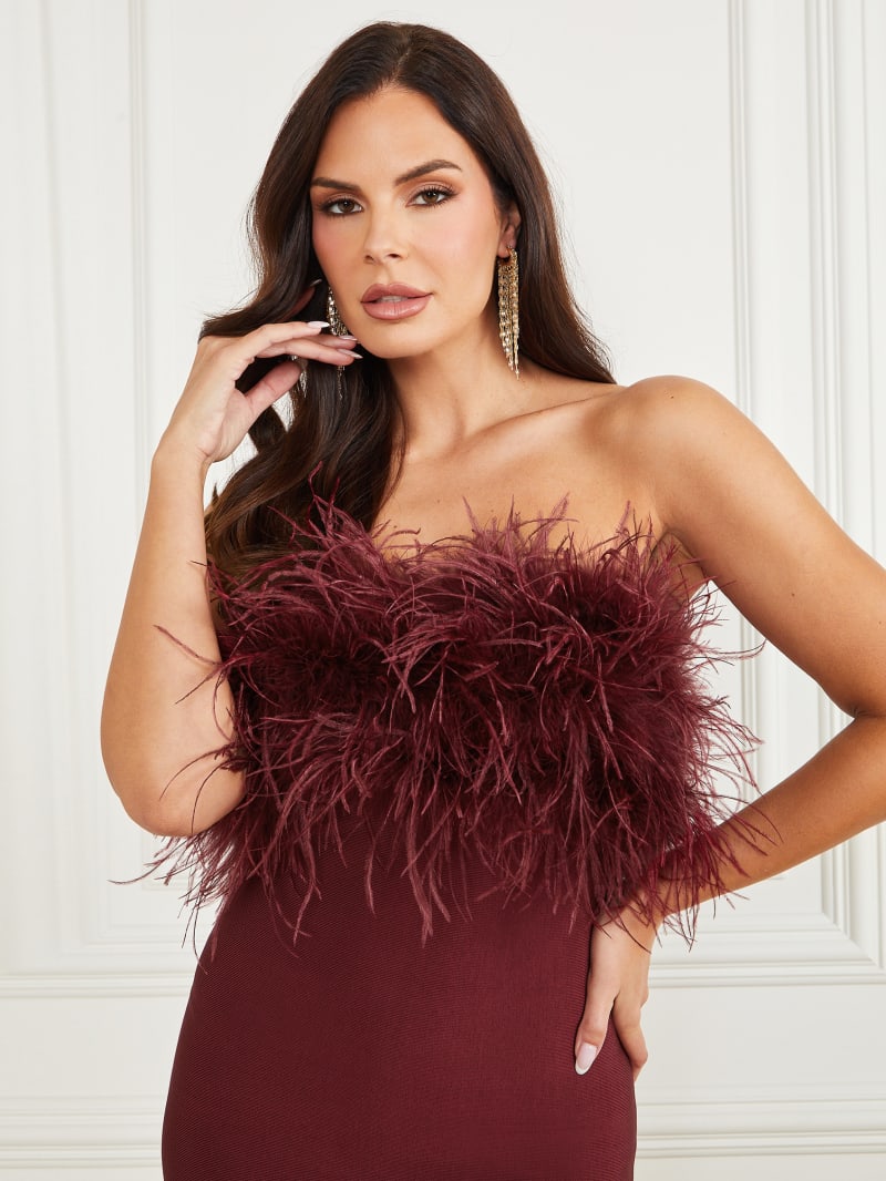 Guess Evita Feather Bandage Dress - Vino Guess Evita Feather Bandage Dress - Vino