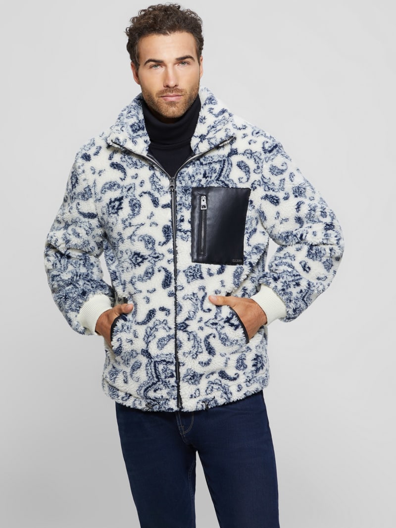 Guess Eco Sherpa Jacket - White Bandana Combo Guess Eco Sherpa Jacket - White Bandana Combo