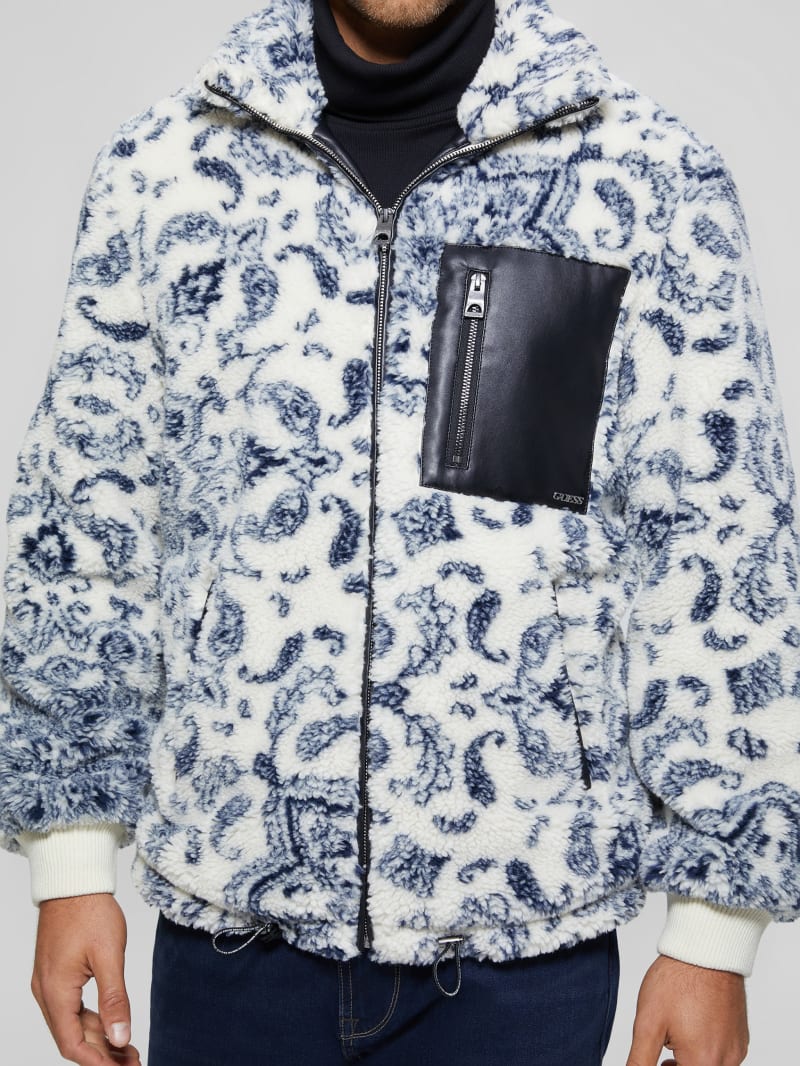 Guess Eco Sherpa Jacket - White Bandana Combo Guess Eco Sherpa Jacket - White Bandana Combo