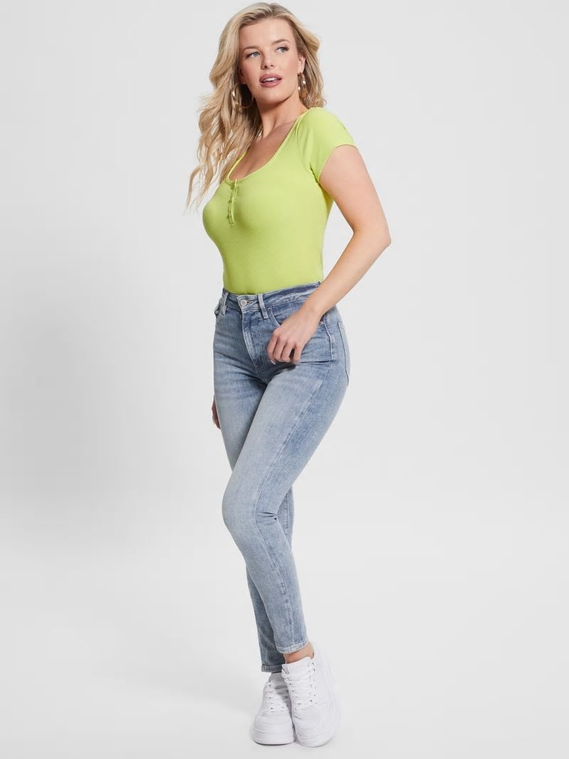 Guess Eco Karlee Henley Tee - Dusty Kiwi Guess Eco Karlee Henley Tee - Dusty Kiwi
