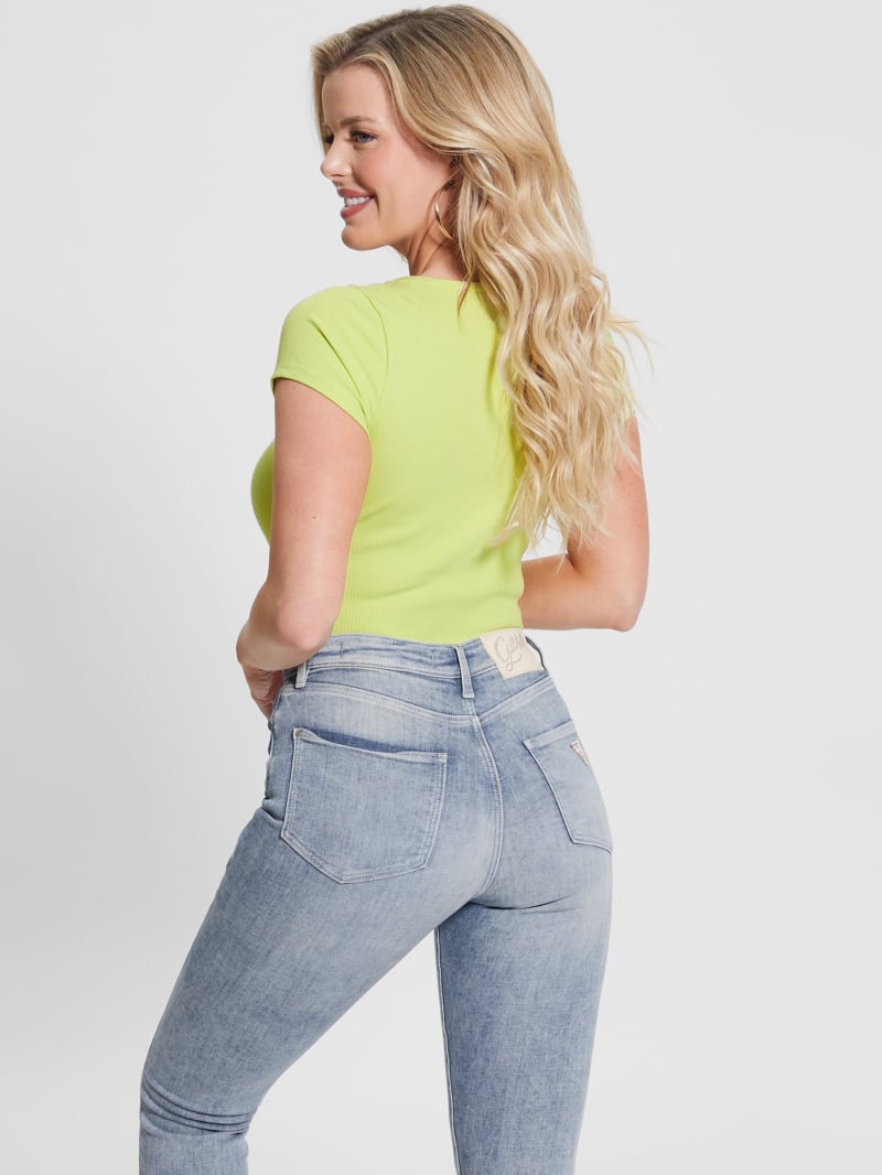 Guess Eco Karlee Henley Tee - Dusty Kiwi Guess Eco Karlee Henley Tee - Dusty Kiwi