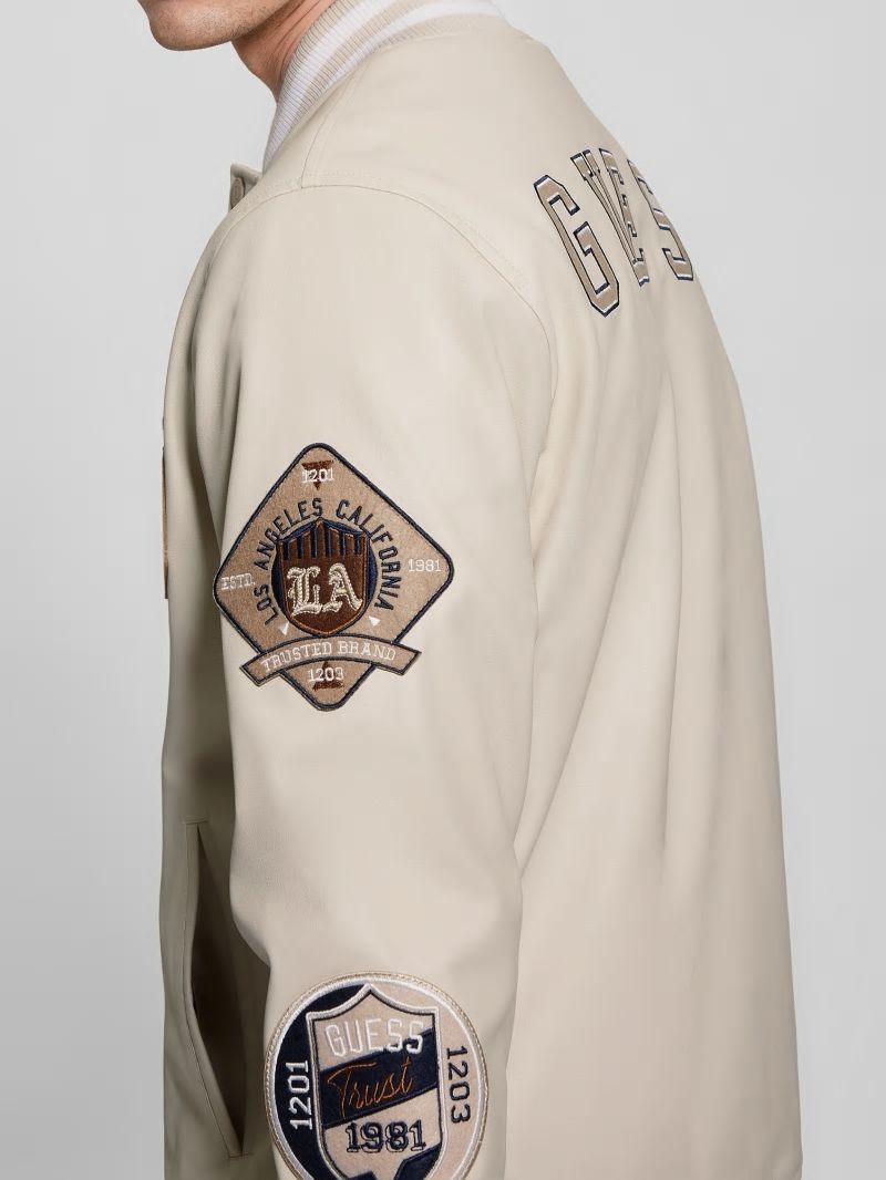Guess Varsity Faux-Leather Flight Jacket - Quicksand Guess Varsity Faux-Leather Flight Jacket - Quicksand
