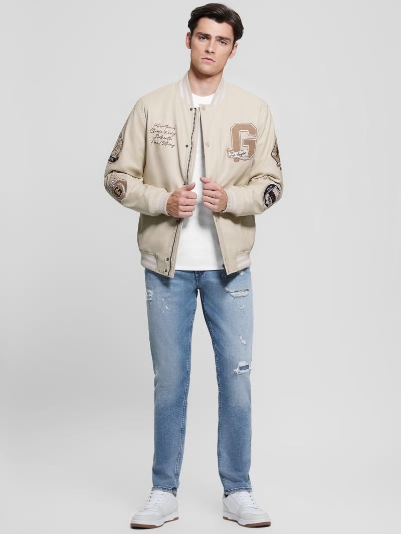 Guess Varsity Faux-Leather Flight Jacket - Quicksand Guess Varsity Faux-Leather Flight Jacket - Quicksand