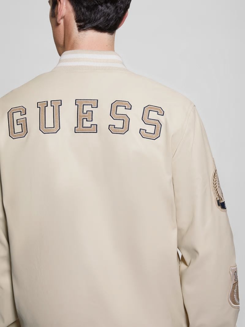 Guess Varsity Faux-Leather Flight Jacket - Quicksand Guess Varsity Faux-Leather Flight Jacket - Quicksand