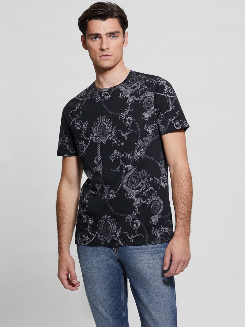 Guess Eco Gold Chain Tee - Gold Chain Logo Greyscale Guess Eco Gold Chain Tee - Gold Chain Logo Greyscale