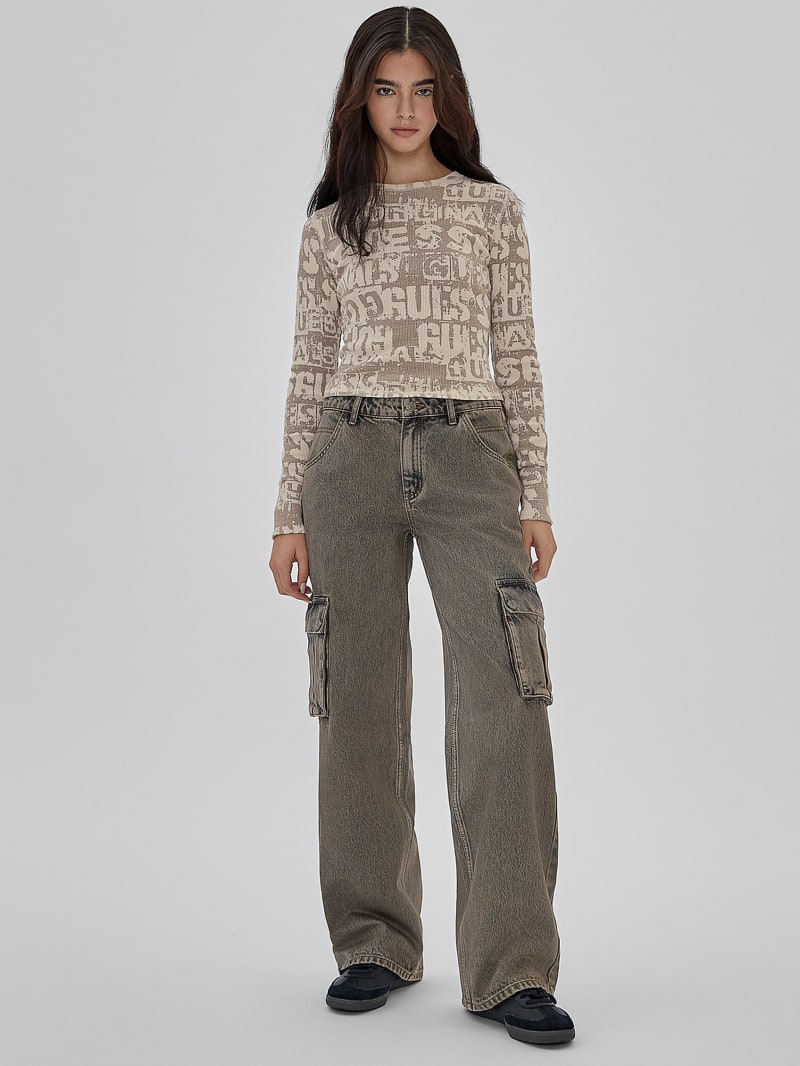Guess GUESS Originals Waffle-Knit Top - Rome Taupe Multi Guess GUESS Originals Waffle-Knit Top - Rome Taupe Multi