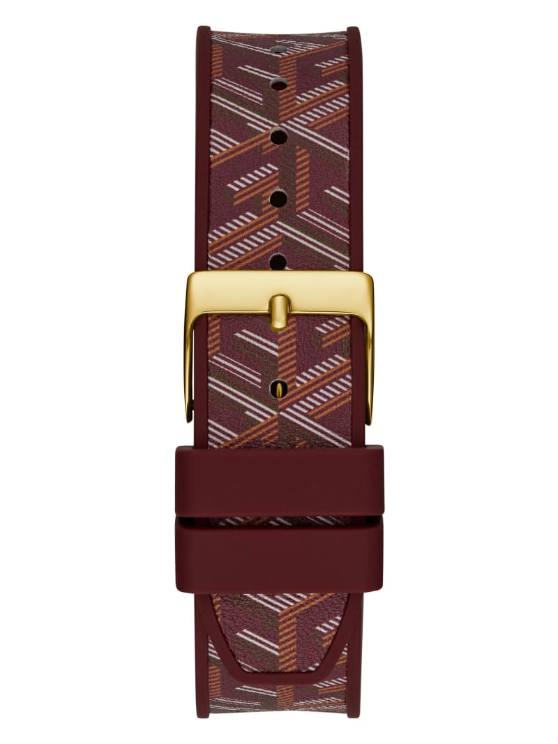 Guess Gold-Tone G-Cube Leather Multifunction Watch - Burgundy Guess Gold-Tone G-Cube Leather Multifunction Watch - Burgundy