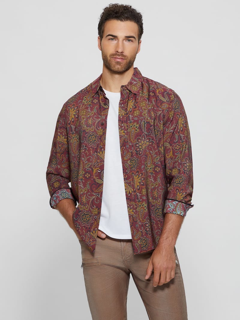 Guess Eco Sandwash Jacobean Shirt - Ikat Jacobean Truffle Guess Eco Sandwash Jacobean Shirt - Ikat Jacobean Truffle