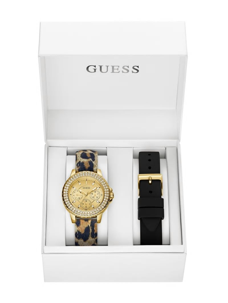 Guess Gold-Tone Leather Multifunction Watch - No Description Guess Gold-Tone Leather Multifunction Watch - No Description
