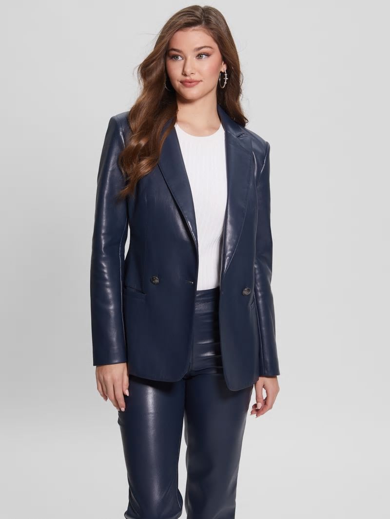 Guess Emelie Faux-Leather Blazer - Blackened Blue Guess Emelie Faux-Leather Blazer - Blackened Blue