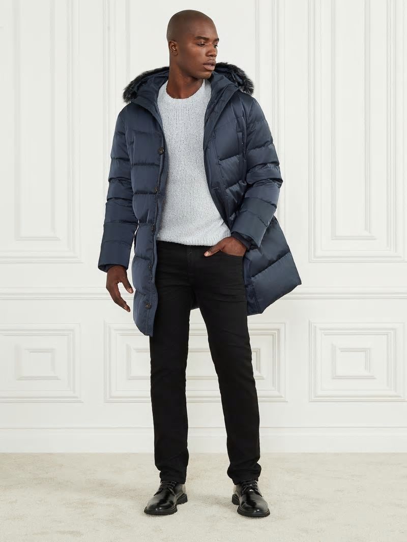 Guess Long Twill Hooded Jacket - Bleu &eacute;L&eacute;Gant