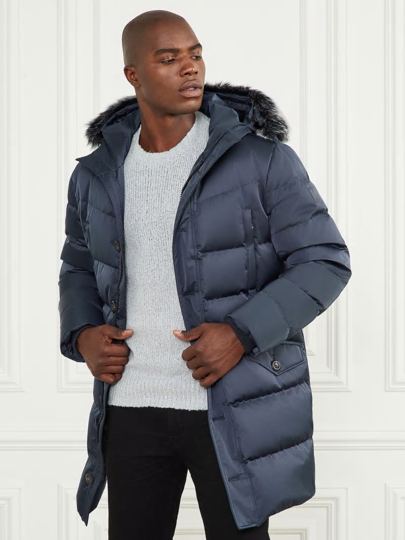 Guess Long Twill Hooded Jacket - Bleu &eacute;L&eacute;Gant