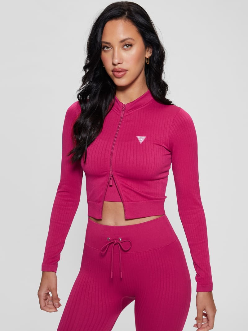 Guess Seamless Ribbed Zip Active Top - Private Purple Guess Seamless Ribbed Zip Active Top - Private Purple