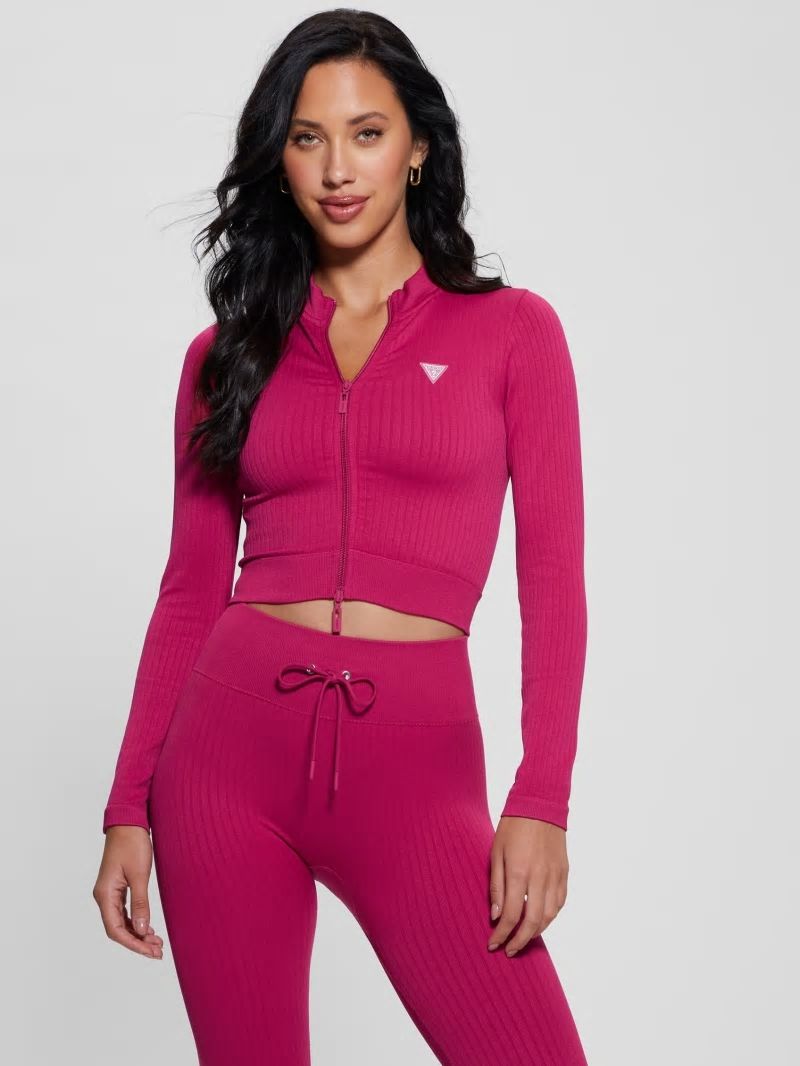 Guess Seamless Ribbed Zip Active Top - Private Purple Guess Seamless Ribbed Zip Active Top - Private Purple