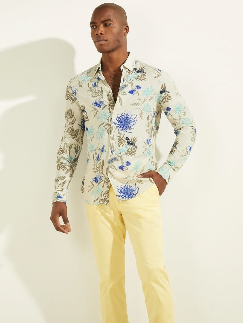 Guess Bird Printed Shirt - Ecru/Turk Majorelle Print Guess Bird Printed Shirt - Ecru/Turk Majorelle Print