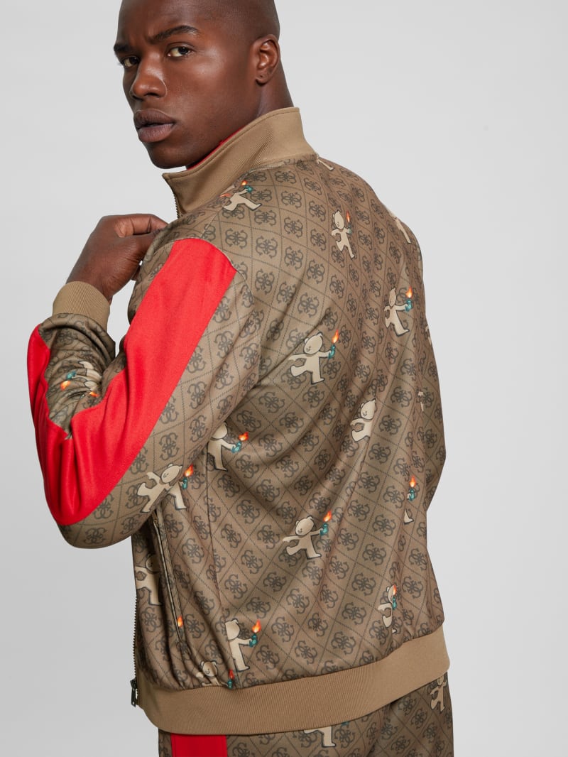 Guess Graphic Full-Zip Track Jacket - 4g Big Aop Brown With Ted Guess Graphic Full-Zip Track Jacket - 4g Big Aop Brown With Ted