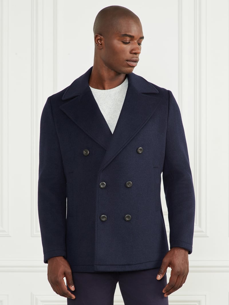 Guess Notched Wool-Blend Peacoat - Bleu &eacute;L&eacute;Gant