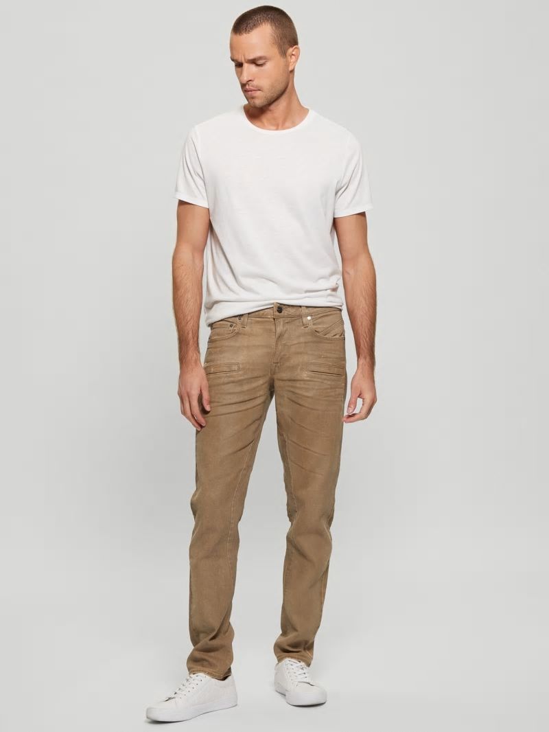 Guess Coated Denim Slim Tapered Zip Jeans - Isotope Brown Guess Coated Denim Slim Tapered Zip Jeans - Isotope Brown