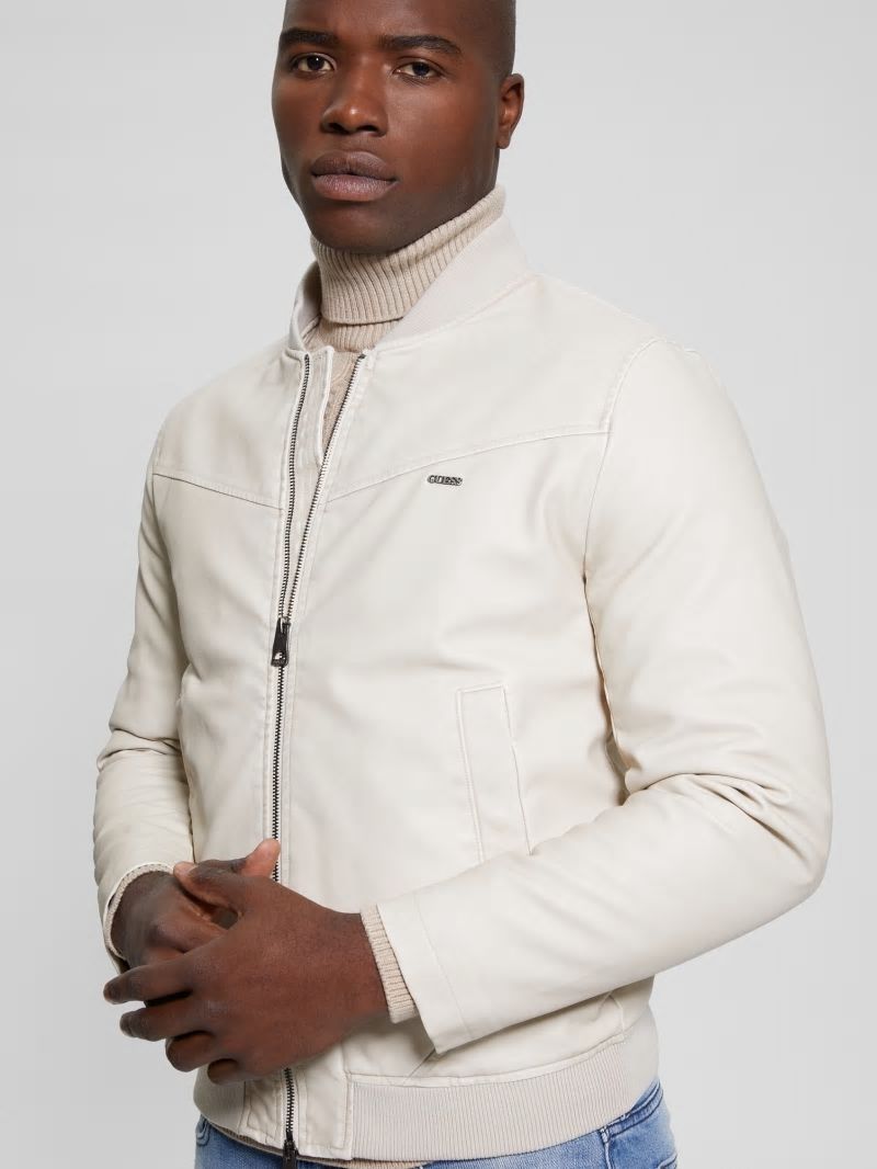 Guess Faux-Leather Aviator Jacket - Vanilla Blush