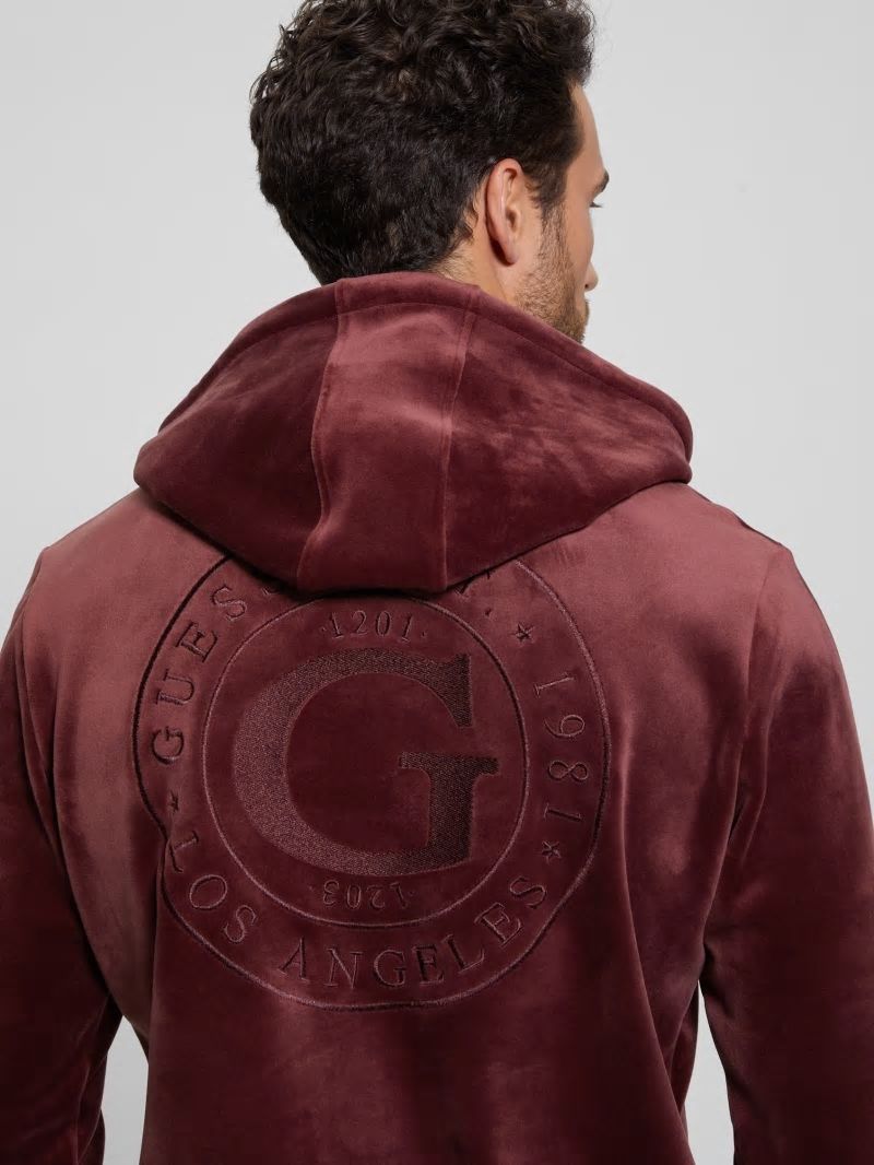 Guess Bonded Velvet GUESS Hoodie - Red Noir Guess Bonded Velvet GUESS Hoodie - Red Noir