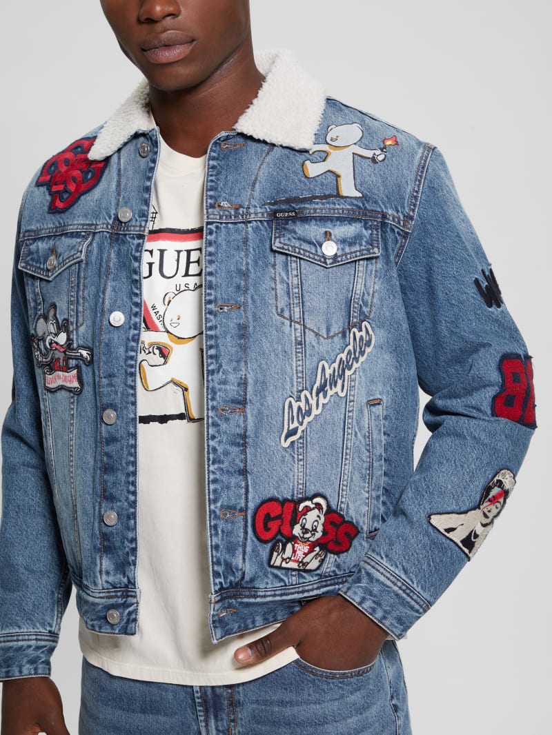 Guess Dean Denim Sherpa Jacket - Weathered Stone Guess Dean Denim Sherpa Jacket - Weathered Stone