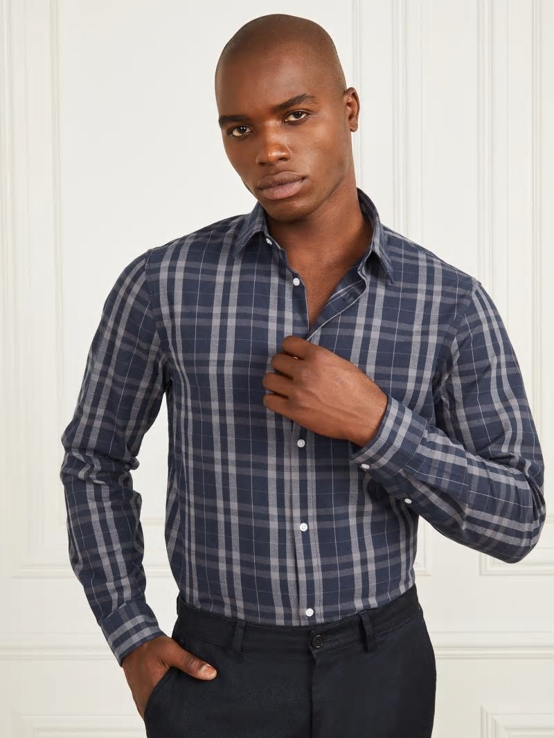 Guess Joe Notched Cuff Shirt - Blue And Grey Check Guess Joe Notched Cuff Shirt - Blue And Grey Check