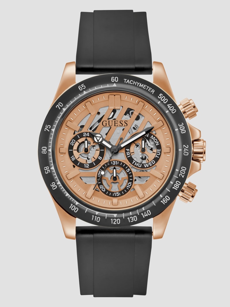 Guess Gold-Tone and Grey Cut-Through Multifunction Watch - Black Snakeskin Guess Gold-Tone and Grey Cut-Through Multifunction Watch - Black Snakeskin
