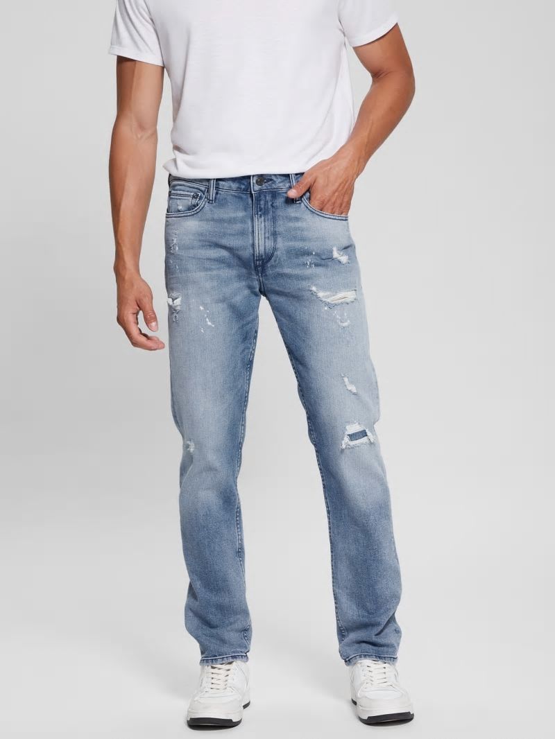 Guess Eco Rip-and-Repair Tapered Jeans - Jet Stream Guess Eco Rip-and-Repair Tapered Jeans - Jet Stream