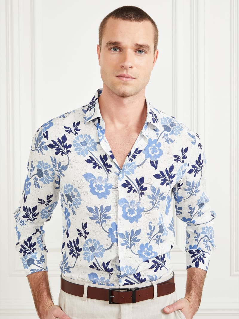 Guess Eco Benny Paul Shirt - Blue Macro Flower Print Guess Eco Benny Paul Shirt - Blue Macro Flower Print