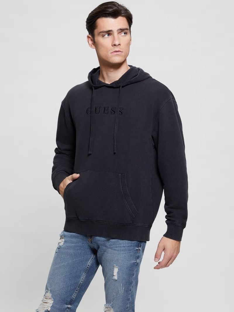 Guess Finch Terry Logo Hoodie - Jet Black Multi Guess Finch Terry Logo Hoodie - Jet Black Multi