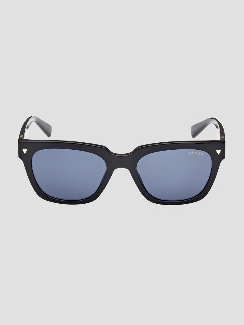 Guess GUESS Originals Square Logo Sunglasses - Shiny Black / Blue Guess GUESS Originals Square Logo Sunglasses - Shiny Black / Blue