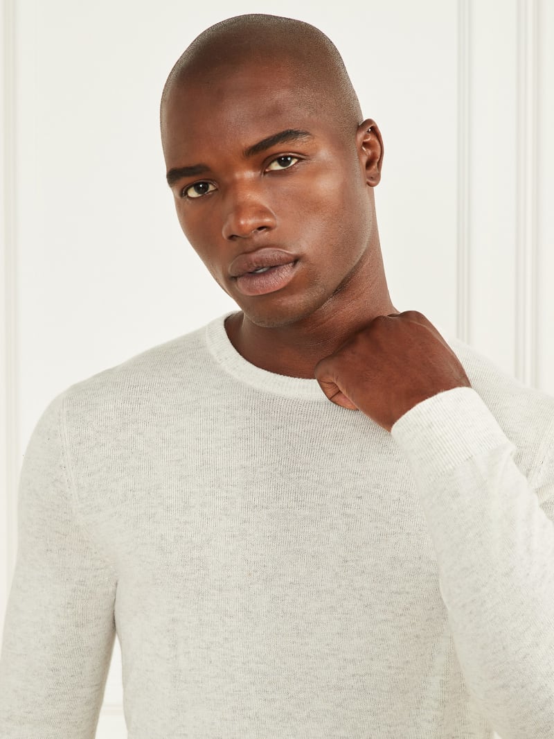 Guess Cashmere-Blend Crewneck Sweater - White Heather Guess Cashmere-Blend Crewneck Sweater - White Heather