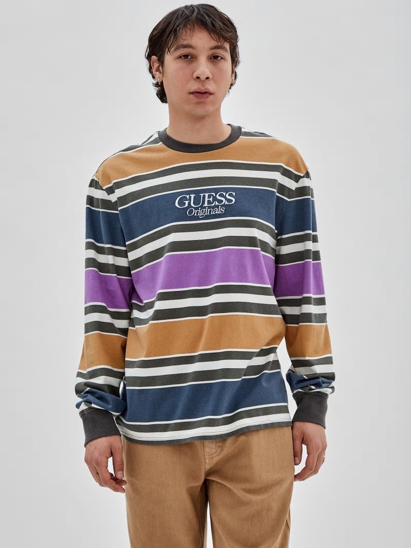 Guess GUESS Originals Block Striped Tee - Pure White Multi Guess GUESS Originals Block Striped Tee - Pure White Multi