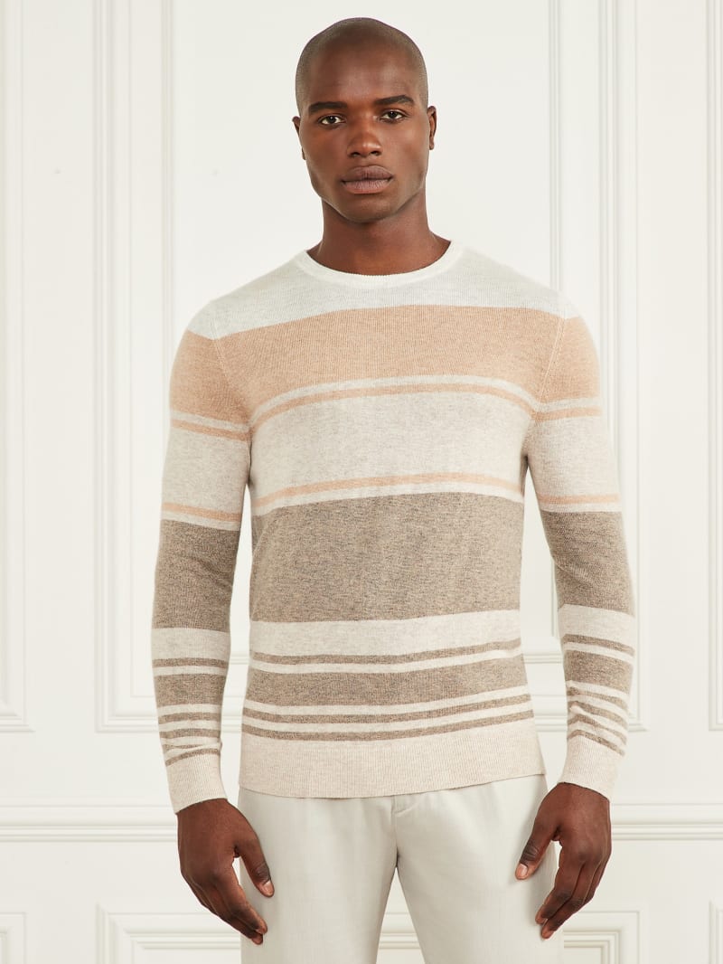 Guess Cashmere-Blend Crewneck Sweater - Natural Stripes Guess Cashmere-Blend Crewneck Sweater - Natural Stripes